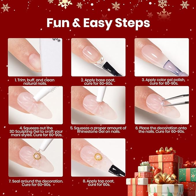 Beetles Christmas Rhinestones Glue Kit - 15ml Nail Rhinestone Glue and 3D Sculpting Gel with Christmas Diamond Jewelry & Bonus Tweezers for Nail Art DIY Gifts