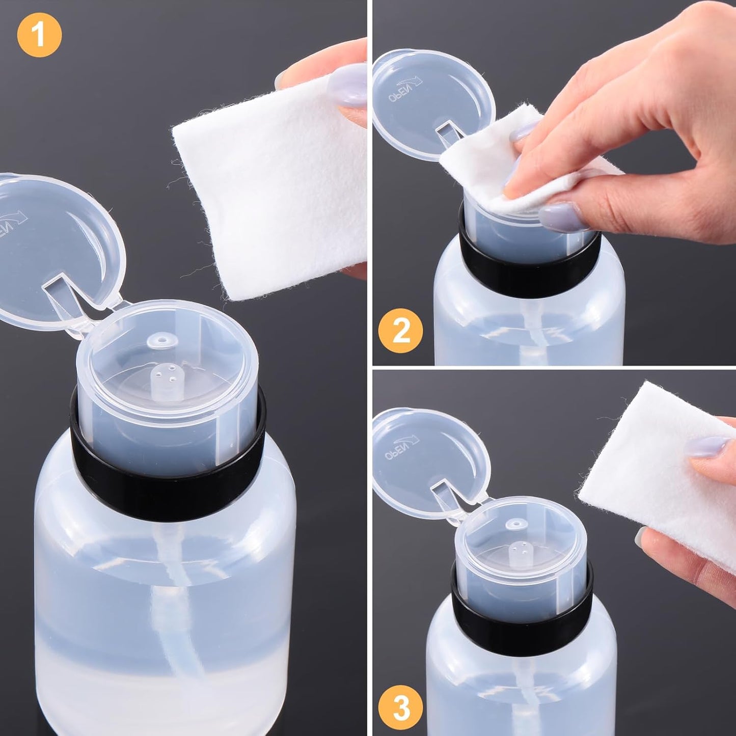 Yungyan 12 Pcs Pump Dispenser Bottle for Nail Polish 6.8 oz Push Down Pump Dispenser Empty Lockable Alcohol Bottles Containers for Makeup Remover, Alcohol, Acetone, Liquid, Travel, Black White Top Cap