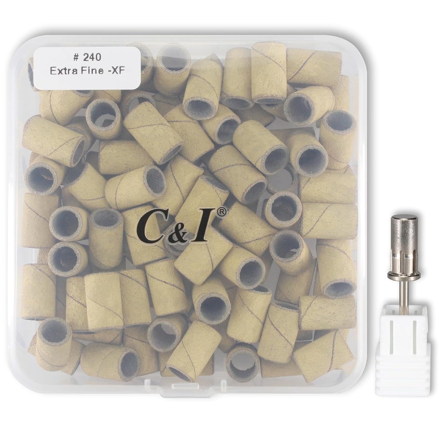 C & I Nail Sanding Bands 100 PCS Plus Upgrade Mandrel 1 PC, Nail Drill Bits for Acrylic Gel Nails Remove, Natural Nails Buffer for Nail Prep and Nail Shiner (Yellow, #240 Extra Fine)