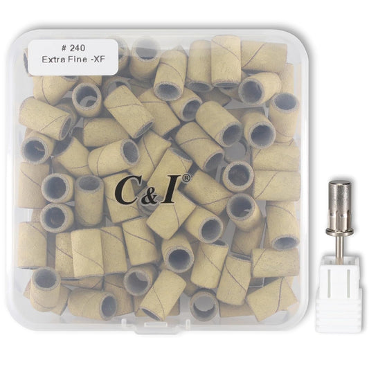 C & I Nail Sanding Bands 100 PCS Plus Upgrade Mandrel 1 PC, Nail Drill Bits for Acrylic Gel Nails Remove, Natural Nails Buffer for Nail Prep and Nail Shiner (Yellow, #240 Extra Fine)