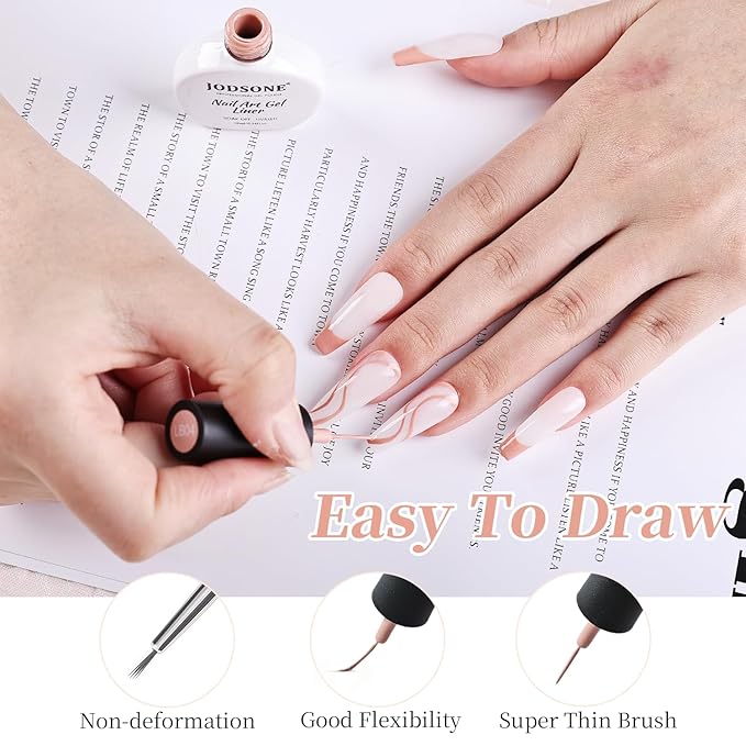 JODSONE 10ml Nail Art Gel Liner Light Nude Gel Nail polish Need U V Lamp Cured Gift for Girls at Home Salon Design