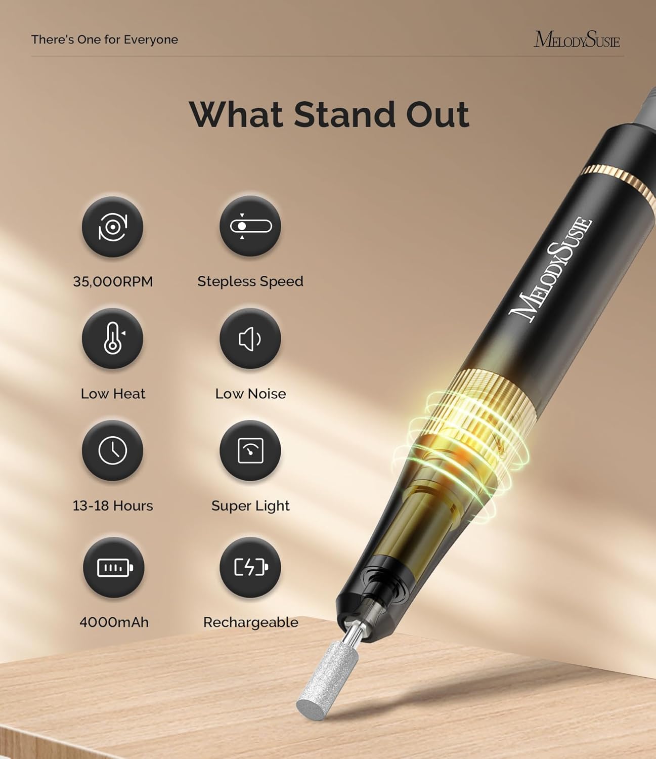 MelodySusie Professional Nail Drill, 35000 RPM Electric Nail File for Acrylic Gel Nails Removal, SM200F Portable Efile Coreless Motor for Quiet & Durable, Cordless Nail Kit with Bits for Salon & Home