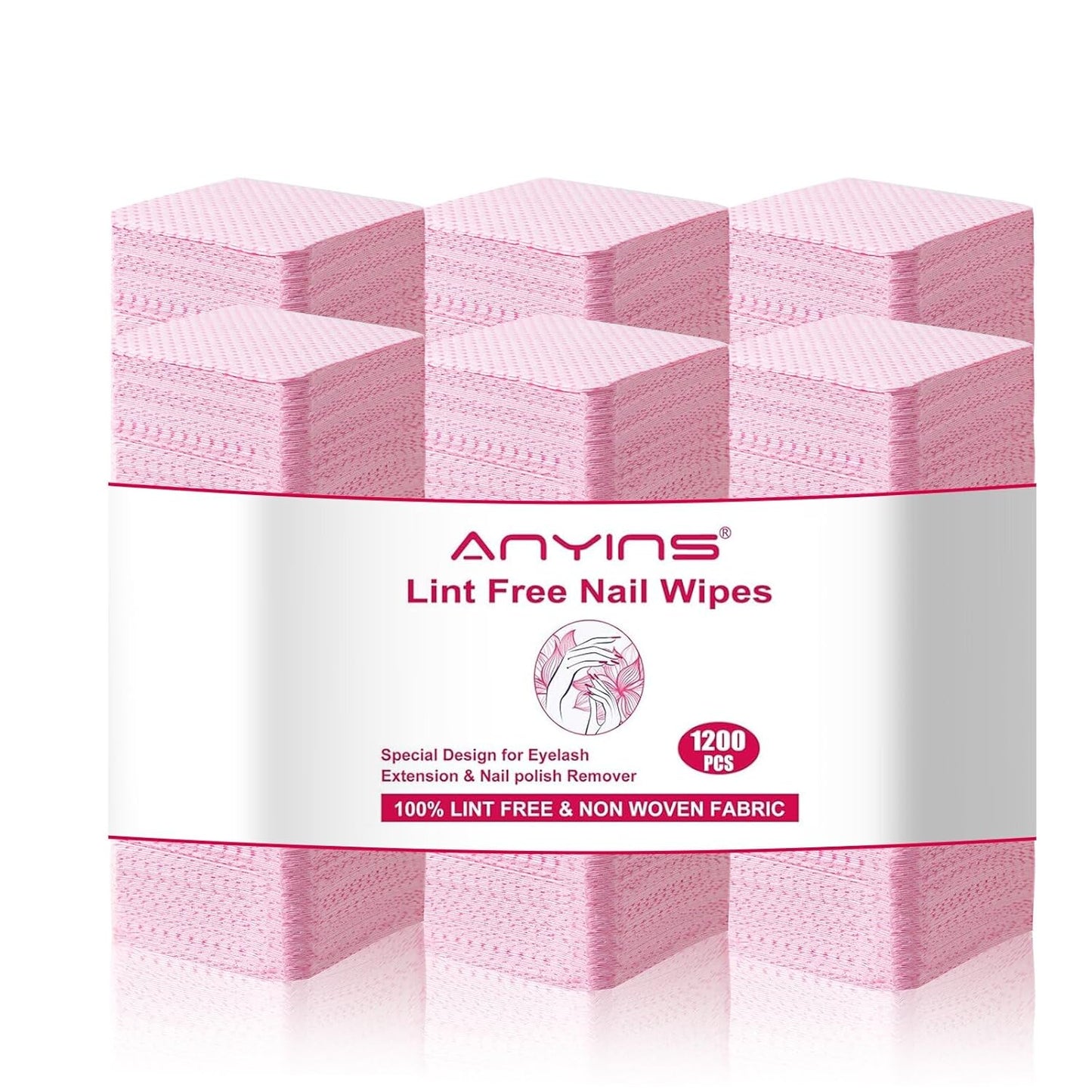 Lint Free Nail Wipes, 1200PCS Pink Lint Free Wipes Non-woven Fabric Gel Polish Remover Super Absorbent Soft Nail Polish Remover for Nail Salon, Home DIY