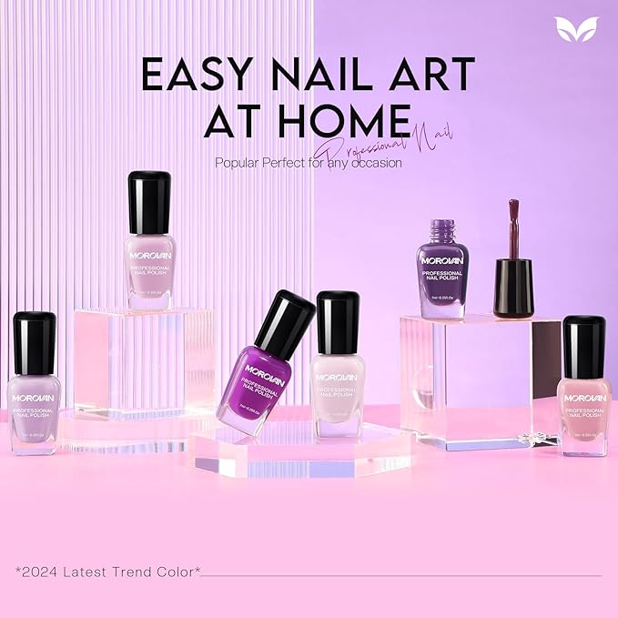 Morovan Nail Polish Set Fingernail: Lilac Light Purple Quick Dry Nail Polish Kit 0.25oz Lavender Regular Pack Glossy Halloween Finger Nail Gifts for Women Girls
