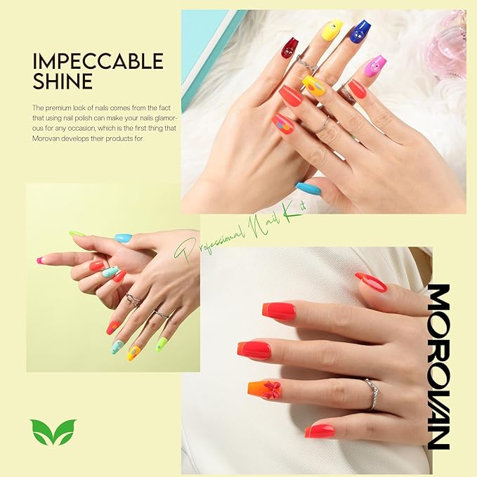 Morovan Orange Nail Polish Set: Yellow Neon Rainbow Quick Dry 15 Vibrant Colors Fingernail Polish Regular Nail Polish Kit Finger Nail Pack Fall Gifts for Women