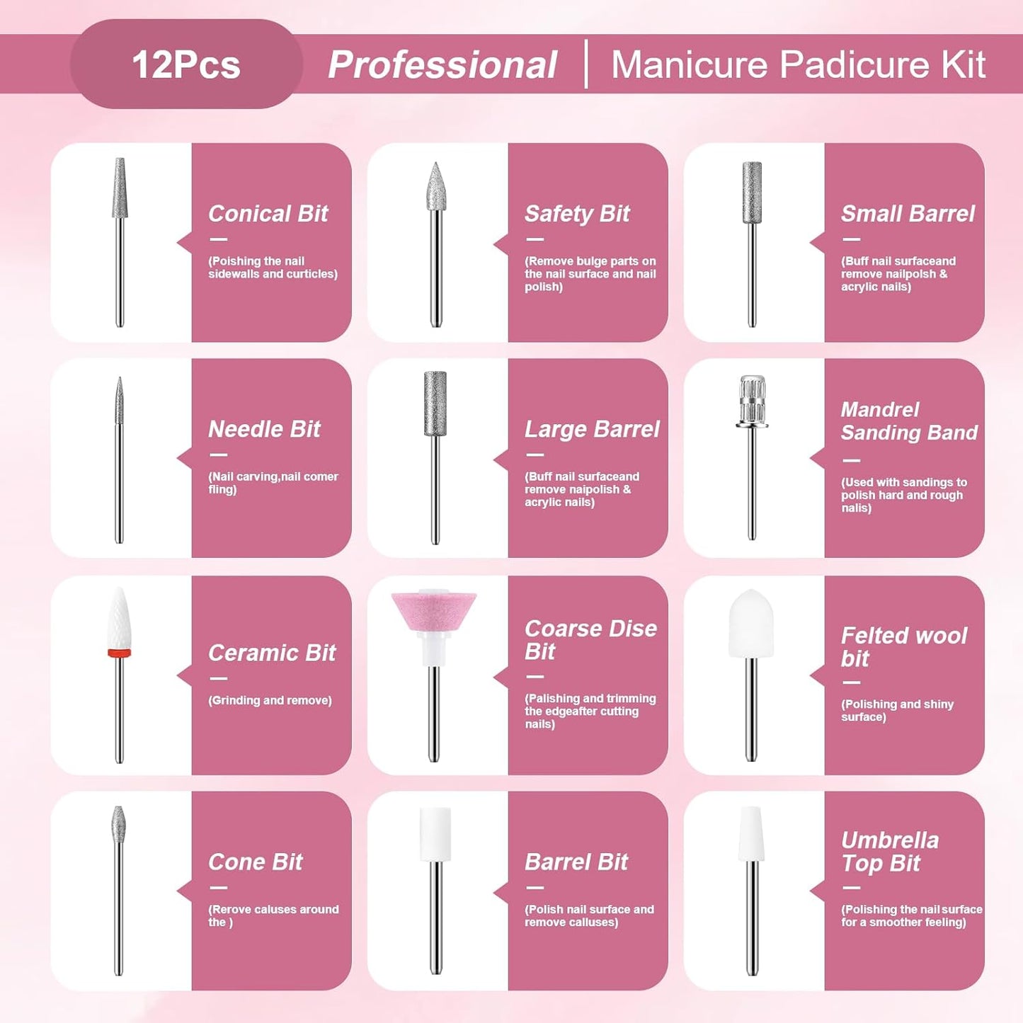 Professional Manicure Pedicure Kit, Electric Nail Drill with 360° LED light& LCD Display, Electric Nail File Pedicure Tools for feet, Hand Foot Care Nail Drill for Thick Nail Toenail Cuticle Women Men