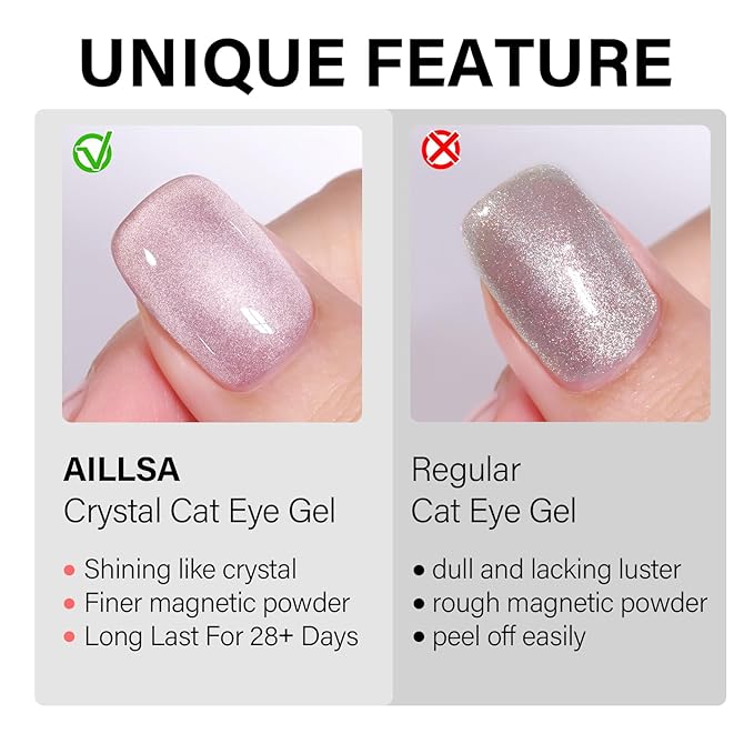 AILLSA Red Cat Eye Gel Polish Burgundy Glitter Crystal Gel Nail Polish with Magnet, Blood Shimmer Translucent Gel Polish Reflective Holographic Jelly Color U V Nails DIY at Home 0.5 OZ GF21