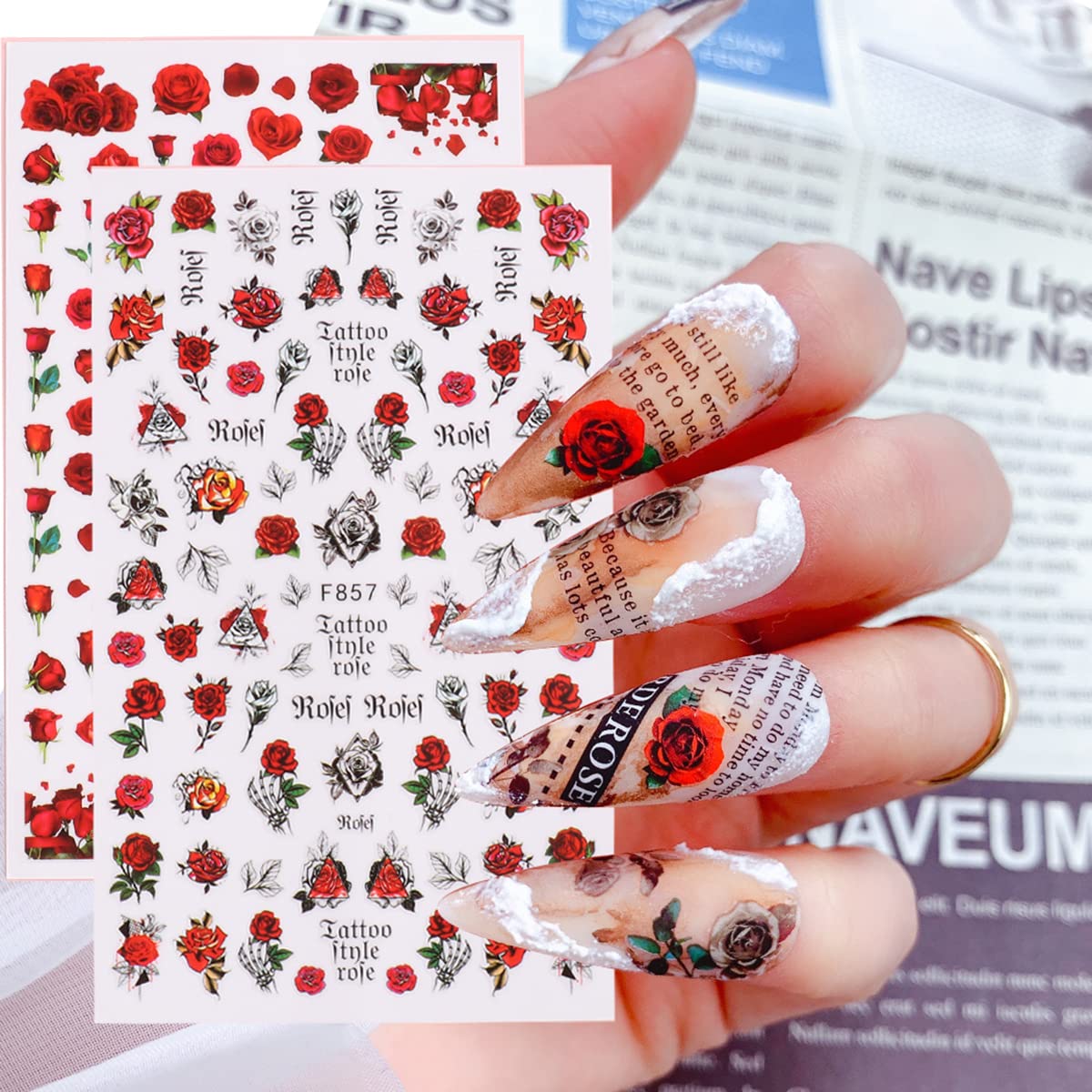 8 Sheets Flower Nail Art Stickers 3D Rose Nail Decals Self Adhesive Spring Summer Nail Charms Acrylic Nail Art Supplies Rose Floral Butterfly Nail Stickers for Women Girls DIY Nail Decorations