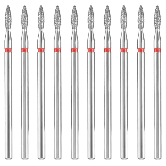 10pcs Diamond Flame Cuticle Drill Bits Set for Dead Skin 3/32'' Nails, Professional Safety Under Nail Cleaner Burr for Cuticle Dead Skin, Dry Manicure Pedicure Shape Remove Nail Salon Toolsv