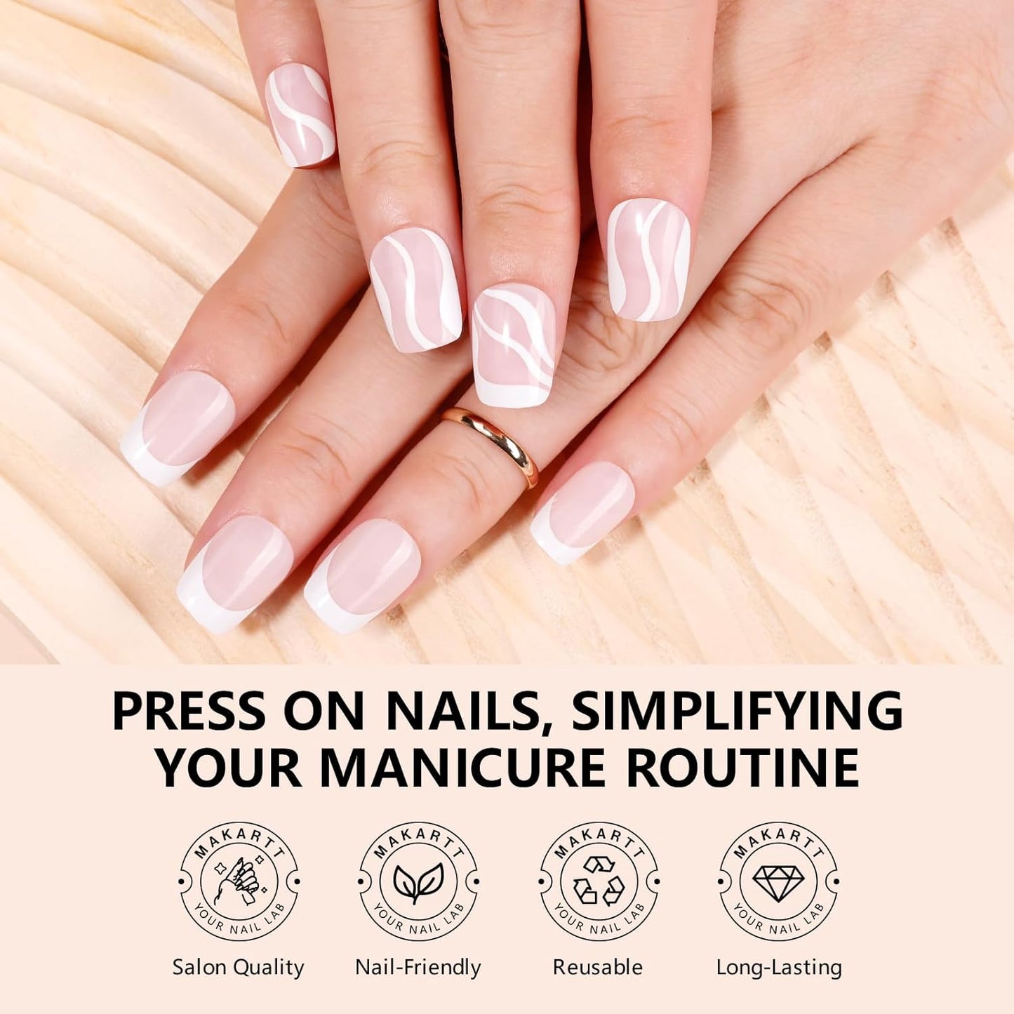 Makartt Press on Nails Kit: Short Nude Elegance Coffin Nail Tips in 6 Styles 144PCS, Natural Fit with Adhesive Tabs, Glue, and File, Manicure Set for Home Salon
