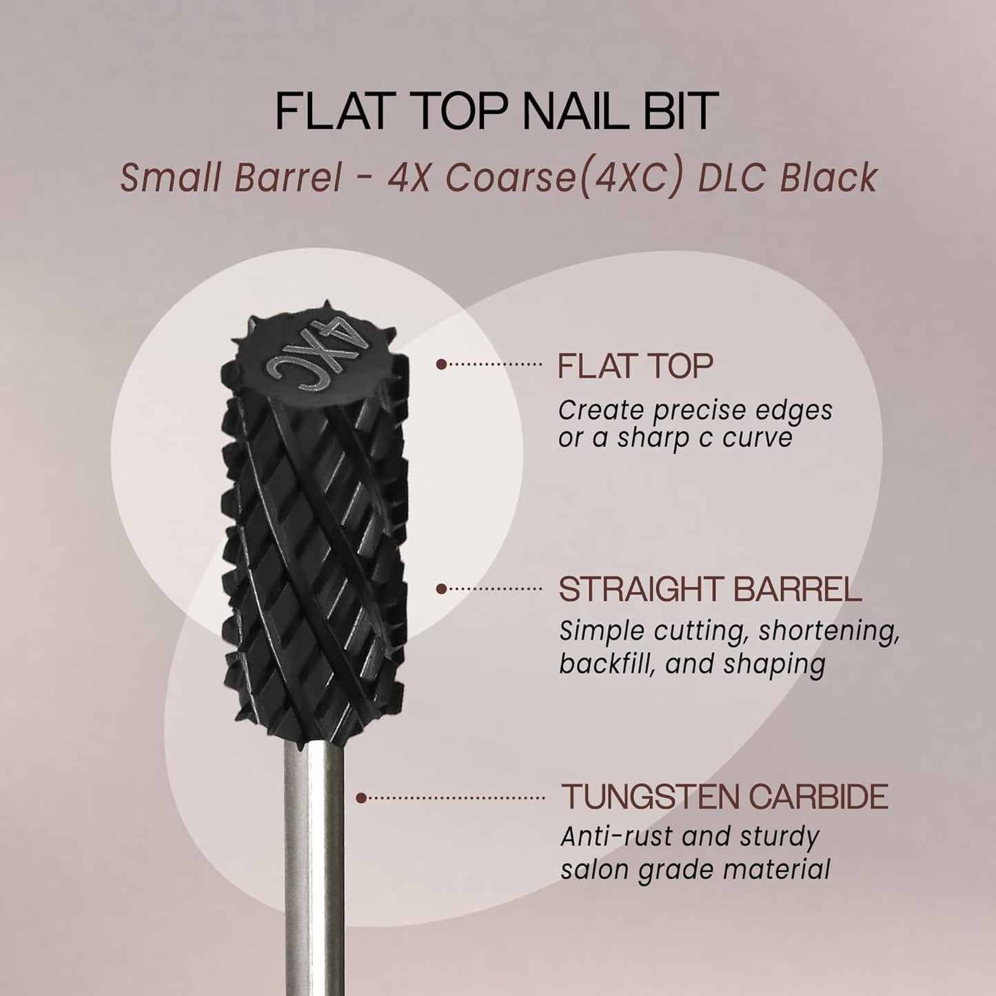 USA PANA Professional 3/32" Shank Size - Flat Top Small Barrel Carbide Bit - 5X Coarse Grit to Extra Fine Grit - Gold, Silver, DLC Black - Nail Drill Bit for Dremel Machine (4X Coarse, DLC Black)