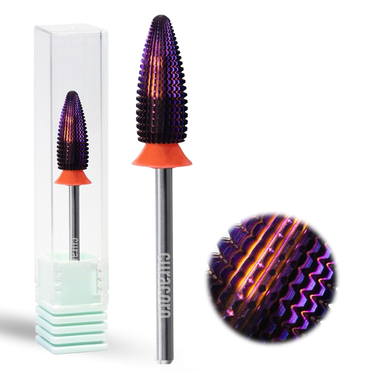 Curacoro Nail Drill Bits 3/32'' - Typhoon Bits, 2 Way, Carbide Bit (Fine) for Gently Removal of Gel Polish, Buffing to Smooth & Shiny Nails, Precise & Easy Control, Nail Art Salon & Home