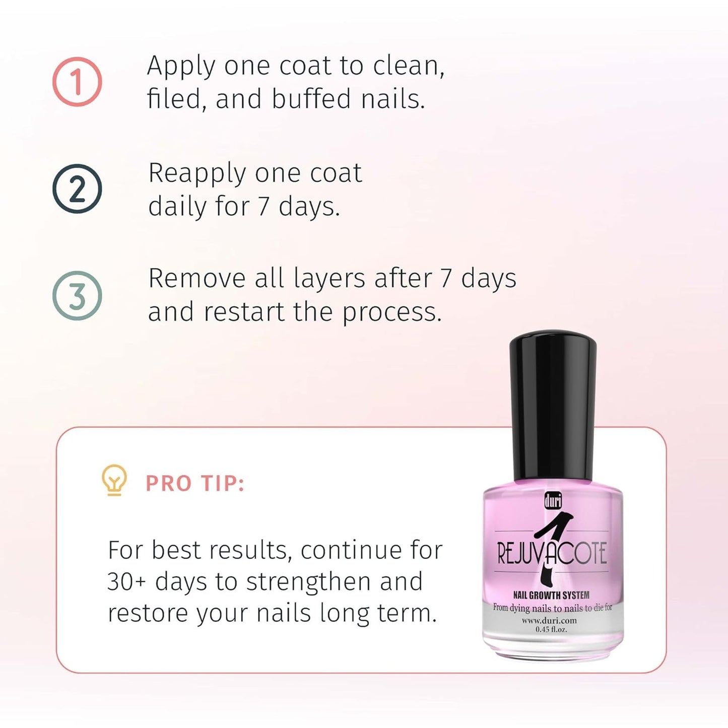 duri Rejuvacote 1 Nail Growth System - Maximum Strength | Nail Strengthener for Damaged Nails from Gel, Acrylic Manicure | Grow Long Natural Fingernails Fast - 0.45 fl. oz.