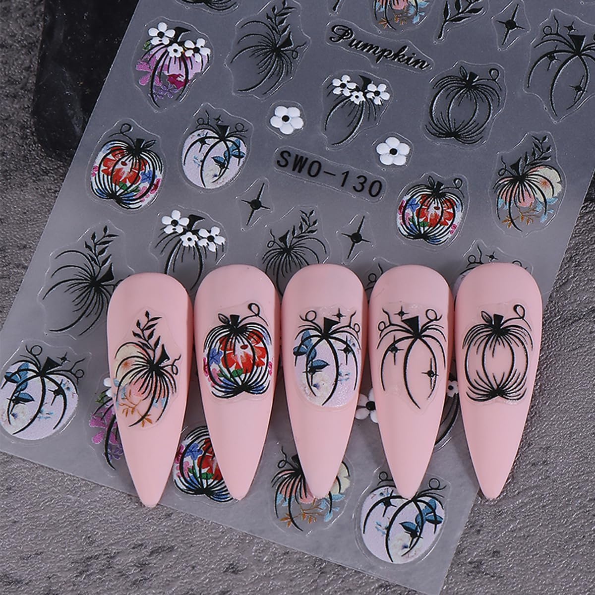 Fall Nail Stickers Halloween Pumpkin Nail Art Stickers Decals 3PCS 5D Engraved Leaf Flower Pumpkin Nails Design Self-Adhesive Fall Stickers Manicure Nail Art Supplies for Holiday DIY Nail Decorations
