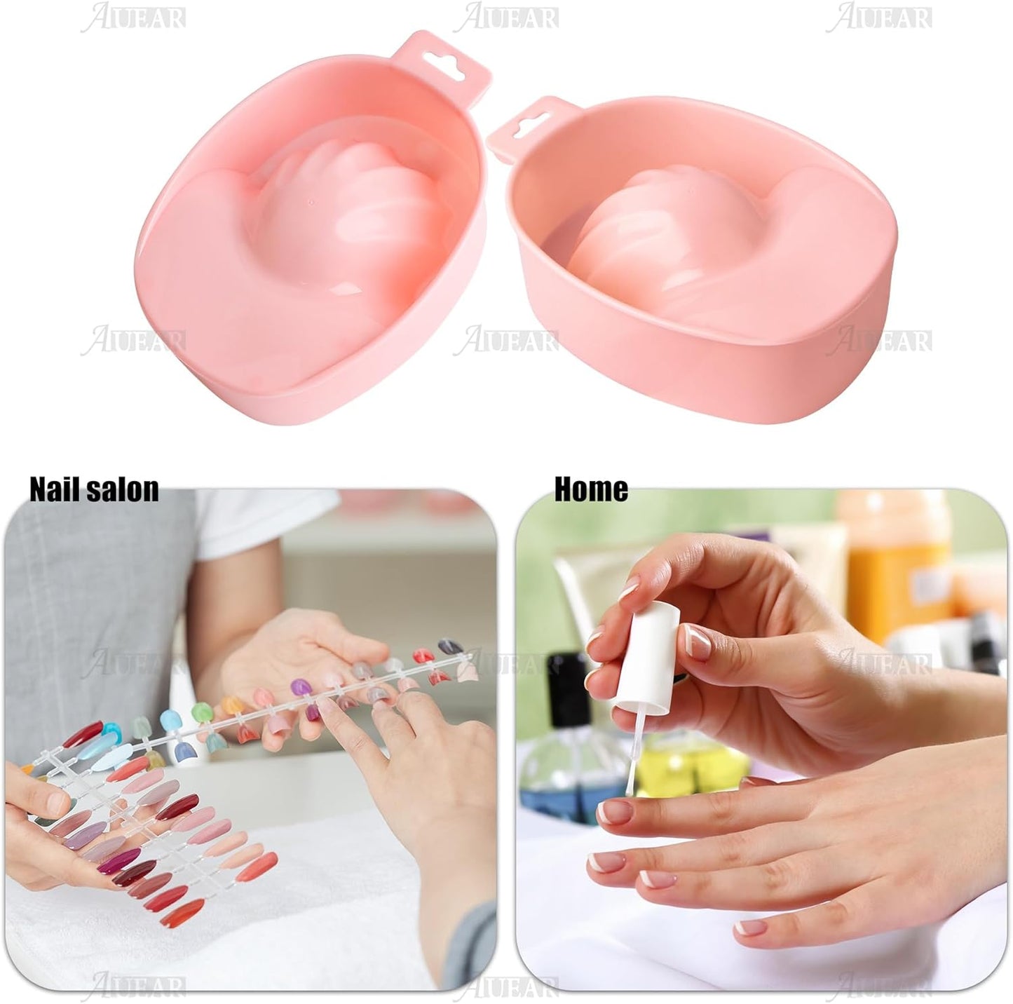 AUEAR, 2 Pack Manicure Bowl Nail Soaking Art Hand Soak Treatment Bowls Tray for SPA Tools (Light Pink)