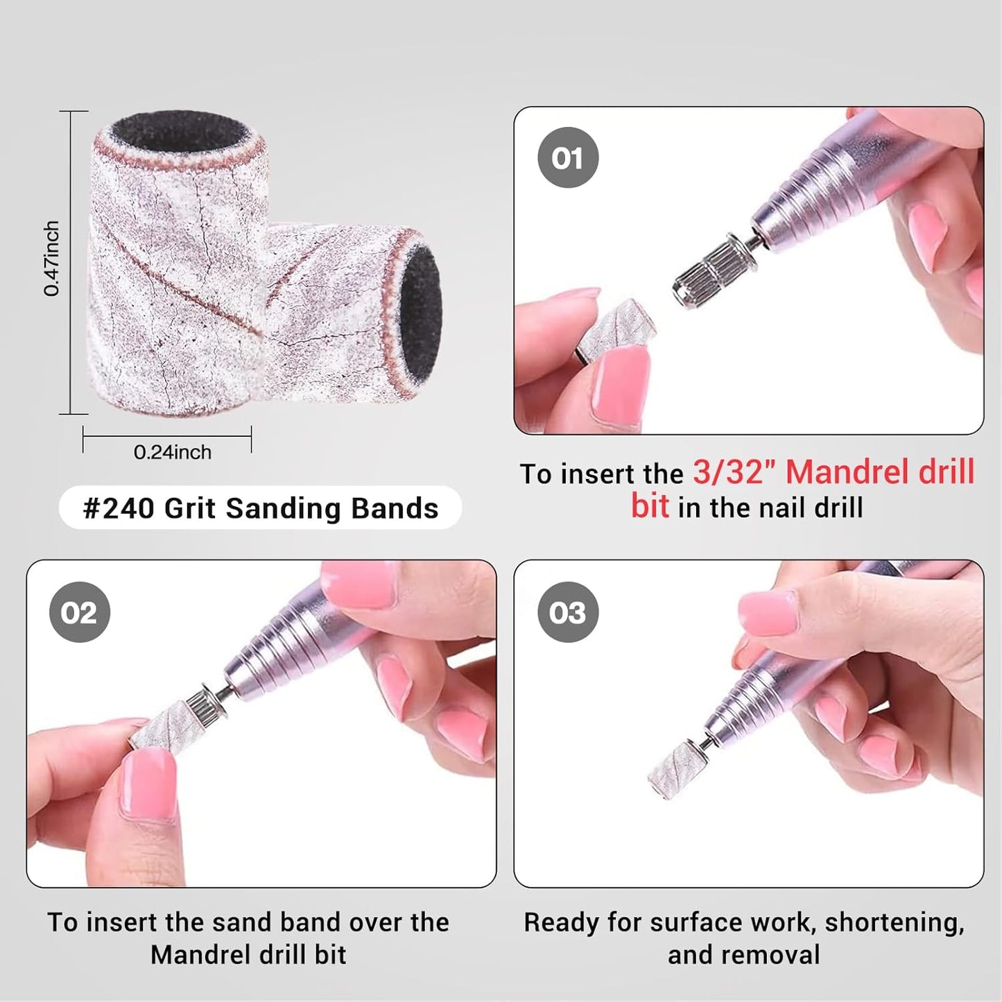 MelodySusie 100 Pcs Nail Drill Bits Sanding Bands for Nail Drill 240 Extreme Fine Grit Nail File Sanding Bands for Acrylic Nails Gel Manicures and Pedicure