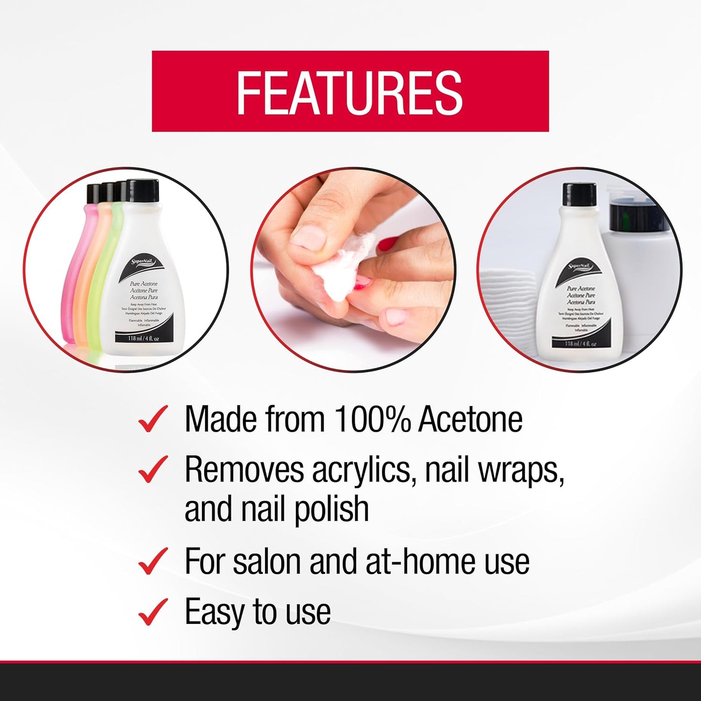 SuperNail Pure Acetone Nail Polish Remover – Fast-Acting Gel Polish Remover for Nails, Acrylic & Dip Powder Nails, 4 fl oz