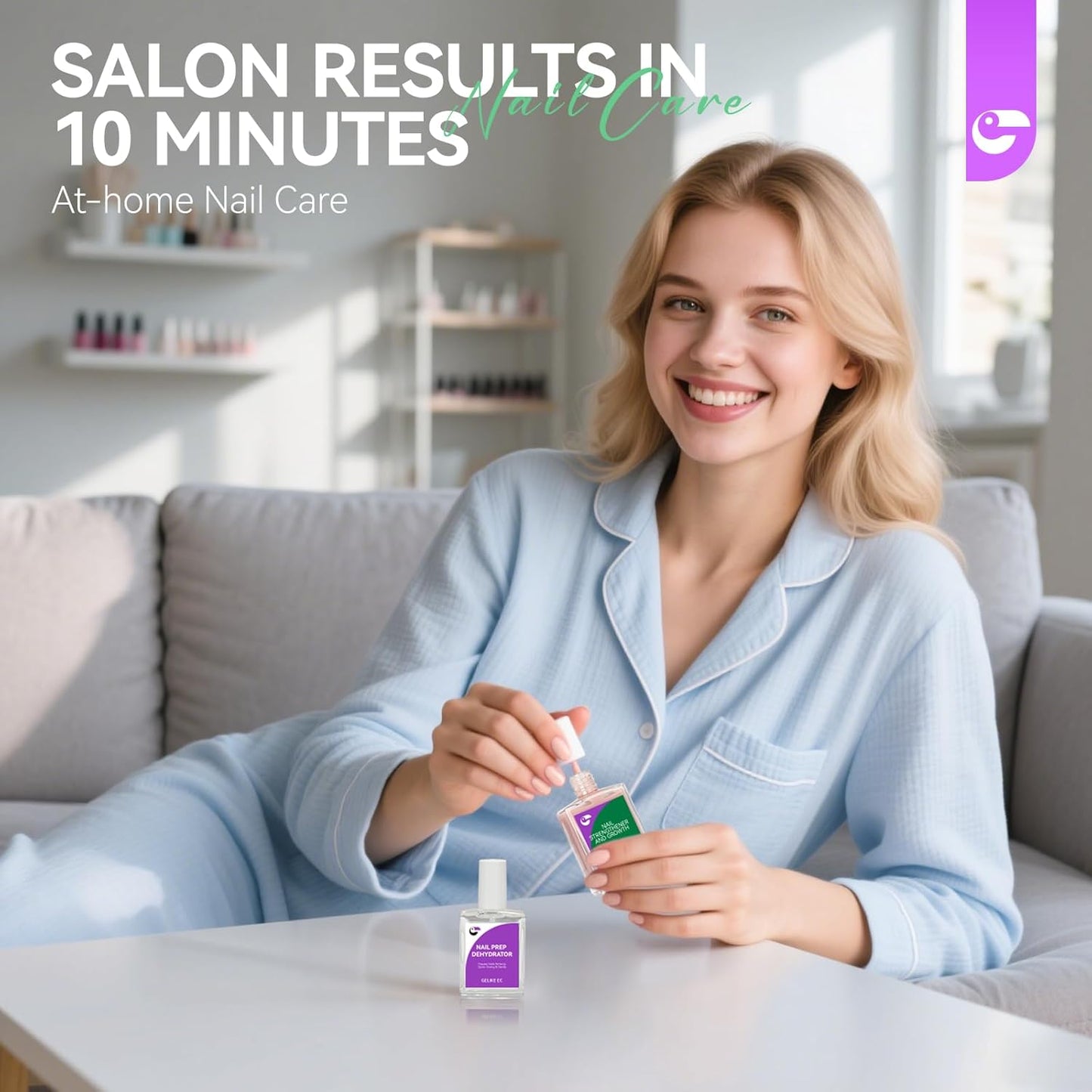 Gelike EC 2-in-1 Nail Repair Set: Nude Strengthener & Dehydrator 15ml Fix Weak Nails Fast - Salon Results at Home for Busy Moms Travelers