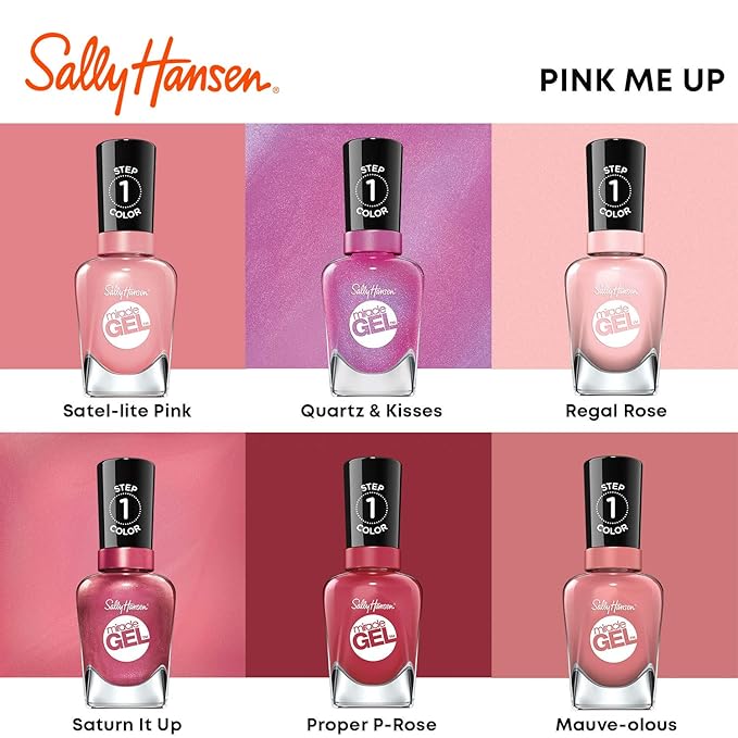 Sally Hansen Miracle Gel Salon Quality Nail Polish | Gel-Like Formula, Two-Step System, No UV Light Needed, Long Lasting | Semi-Opaque, Glossy | 245 Satel-Lite Pink | Iridescent Pink Nail Color