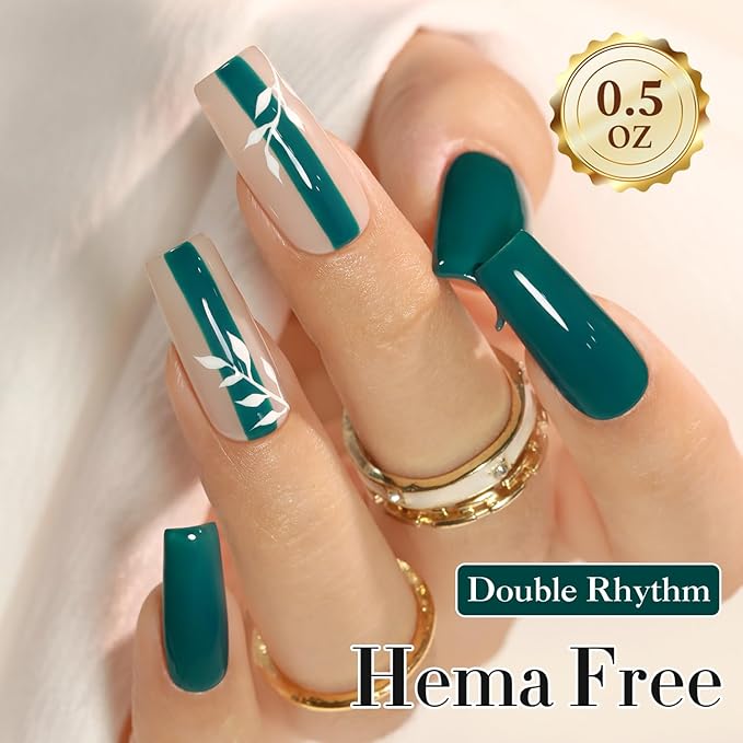 Double Rhythm 0.50 OZ Gel Polish Hema Free Same Color Same Bottle Golden Round Translucent Neutral Natural Milky 15 ML Jelly UV Polish Art DIY at Home (Lake Green-C1459)