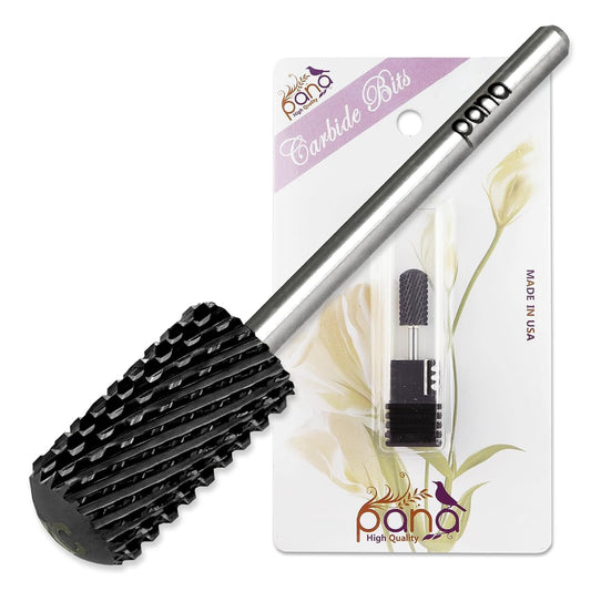 PANA 3/32" Smooth Round Top Safety Carbide Nail Drill Bit for Gel Polish & Acrylic Removal Nail Salon Manicure Pedicure Electric File Tools (Large Barrel - DLC Black, Extra Coarse)