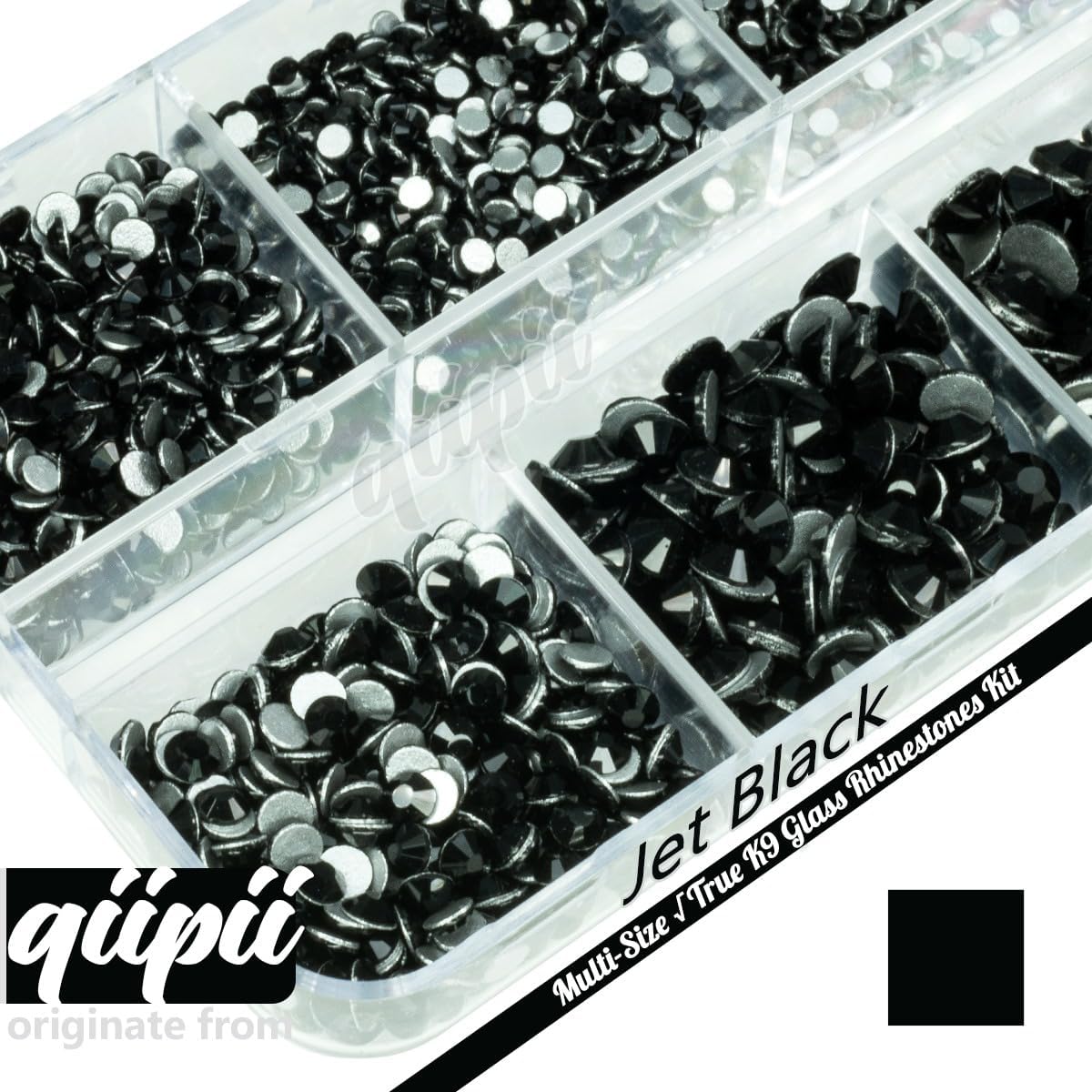 2550pcs Jet Black Nail Art Flatback Rhinestones for Face Makeup Pure Black Nail Gems Gemstones K9 Glass SS4~SS20 6 Sizes Dark Black Diamonds Stones w Tweezer & Picking Pen for Nails DIY Crafts