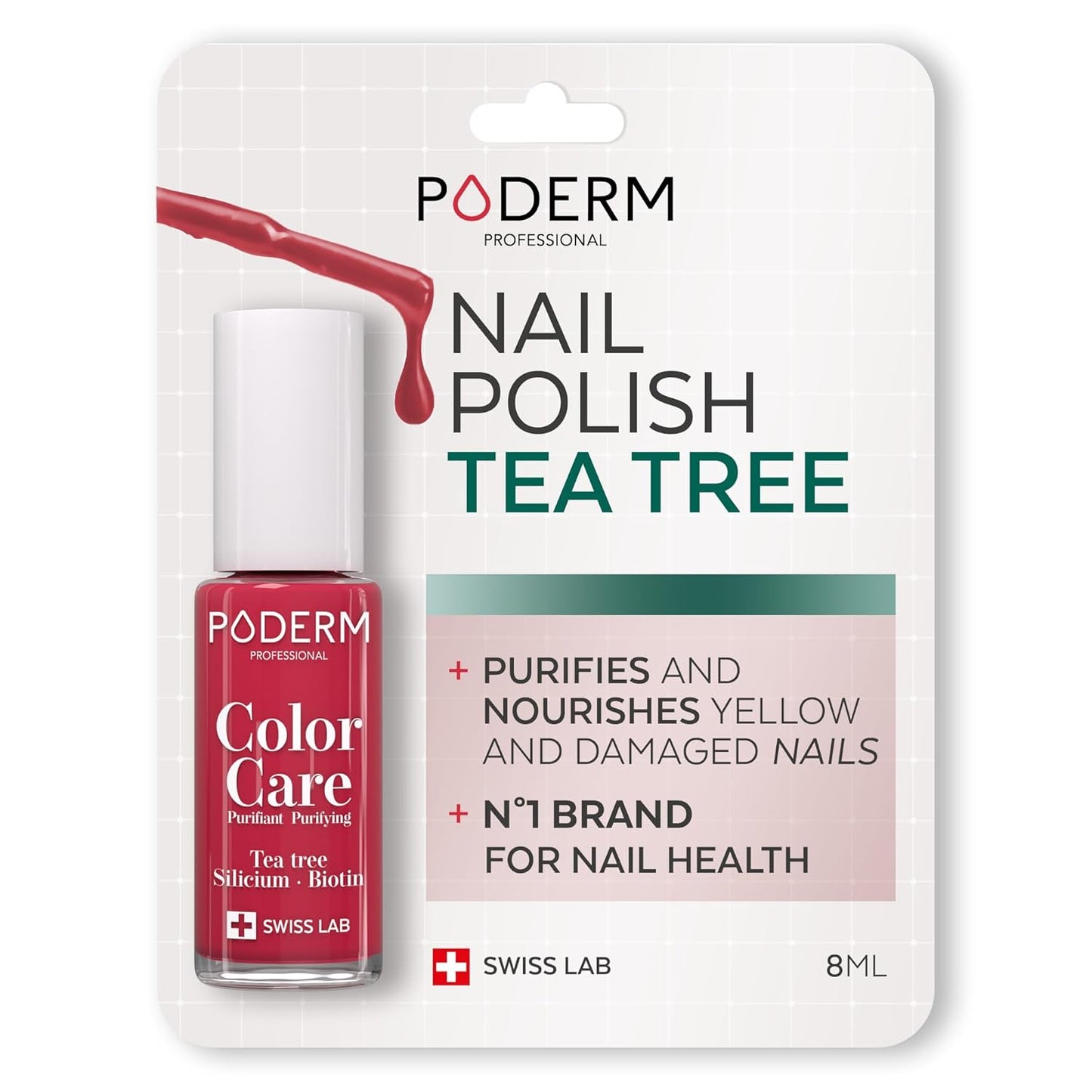 PODERM - Nail Polish – Enriched with Tea Tree – Improves nail appearance – Ingredients Natural/Vegan - foot/hand - Swiss Made (Red Rose)
