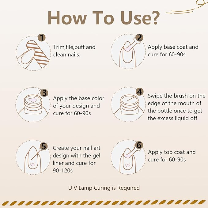 JODSONE 10ml Nail Art Gel Liner Glitter Gold Gel Nail polish Need U V Lamp Cured with Thin Brush at Home Salon Design Gift for Girls