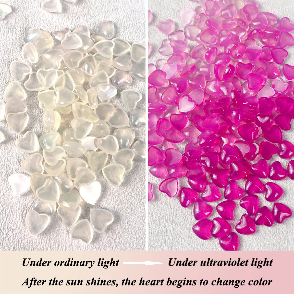 Heart Nail Charms 3D Flat Back Design Orange Pink Blue Heart Nail Art Charms for Acrylic Nails Decoration DIY Hearts Nail Jewelry Gems Change Color in Sunlight