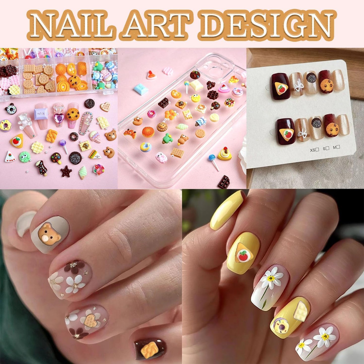 3D Cute Candy Nail Charms, Mix Colours Resin Sweets Lollipop Doughnuts Nail Art Designs, Assorted Biscuits Chocolate Cake Charms for Nail Decorate DIY Body Face Craft and Salon Use