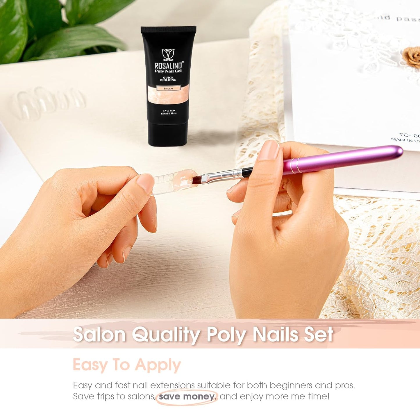 ROSALIND Nude Poly Extension Gel, 60ml Light Nude Poly Nail Gel Builder for Nail Art Decoration,Nail Thickening Extension Easy to DIY Use at Home Need UV Lamp