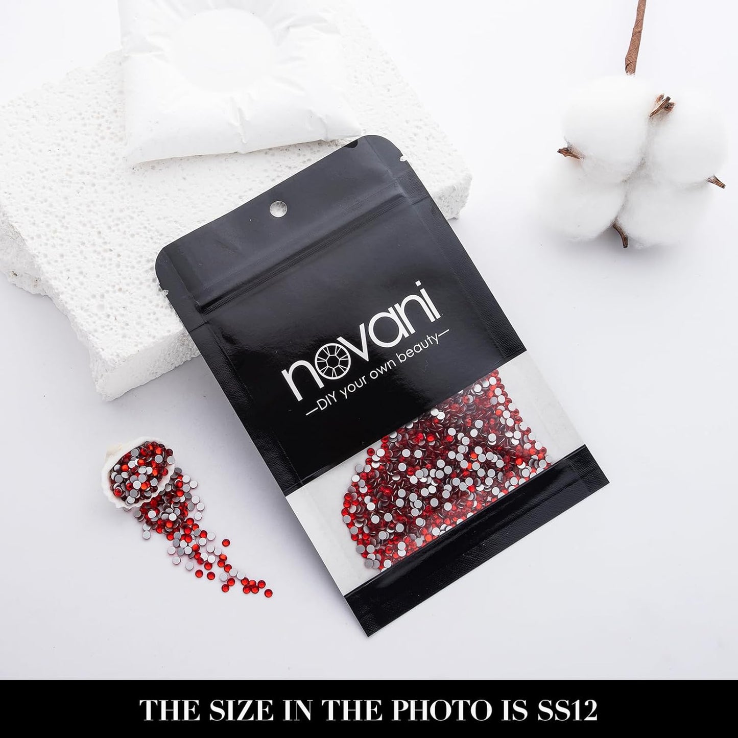 Novani 3000 Pieces Flatback Rhinestones Glass Round Gems Red Crystals for Nail Art DIY Crafts Clothes Shoes,SS12,3.0-3.2mm