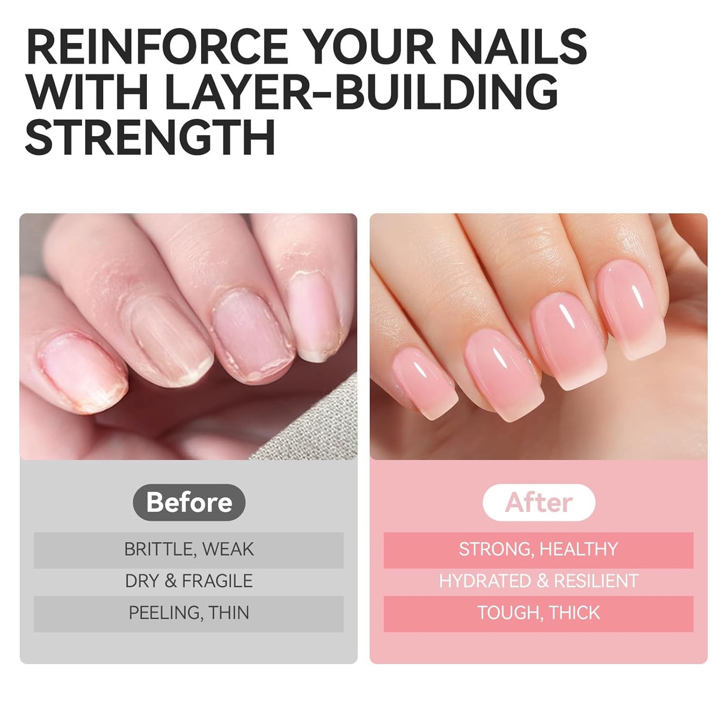 Nail Growth and Strengthener for Damaged Nails: Soft Pink Gelike EC Natural Nail Hardener Extra Strong and Growth - Long Lasting Nail Repair for Damaged Nails for Daily Work Home Salon