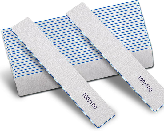 Nail Files-Nail File for Acrylic Nails 100/100 Grit, 12 PCS Nail Files Emery Boards for Acrylic Nails, Washable Thick Professional Manicure Tools for Nail Tech