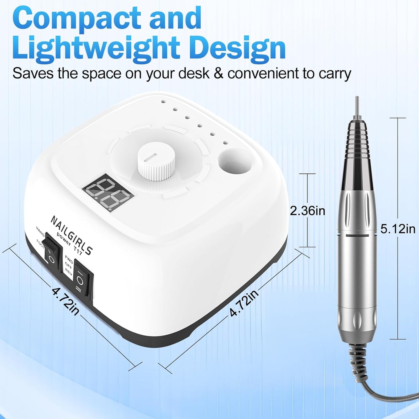 Electric Nail Drill Professional Machine,NAILGIRLS Electric Nail File E-File Nail Drill Kit for Gel Acrylic Nails,Portable 35000RPM Manicure Pedicure Polishing Shape Tools for Home Salon Use