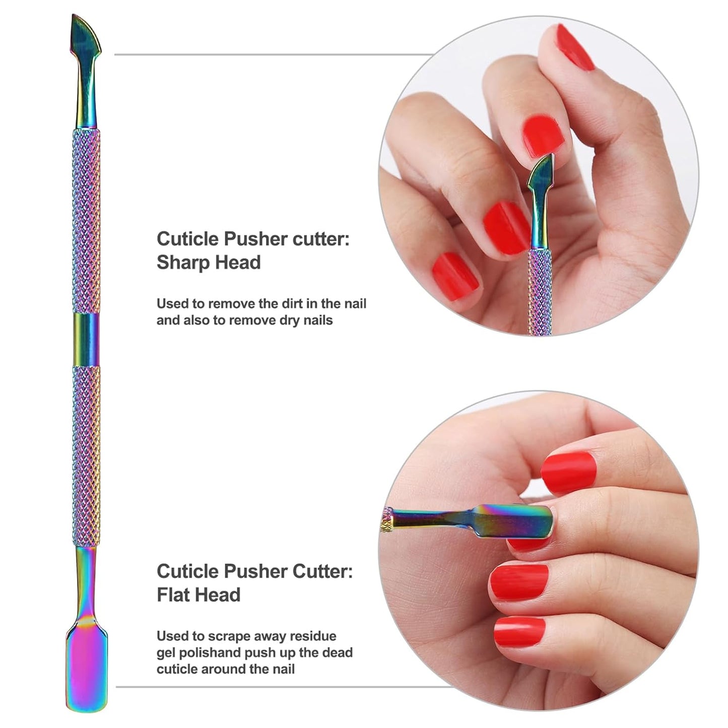 2PCS Cuticle Pusher and Cutter with Storage Case,Professional Cuticle Pusher Nail Polish Remover Stainless Steel Manicure Tool Set,Durable Pedicure Manicure Tools for Fingernails Toenails (Chameleon)