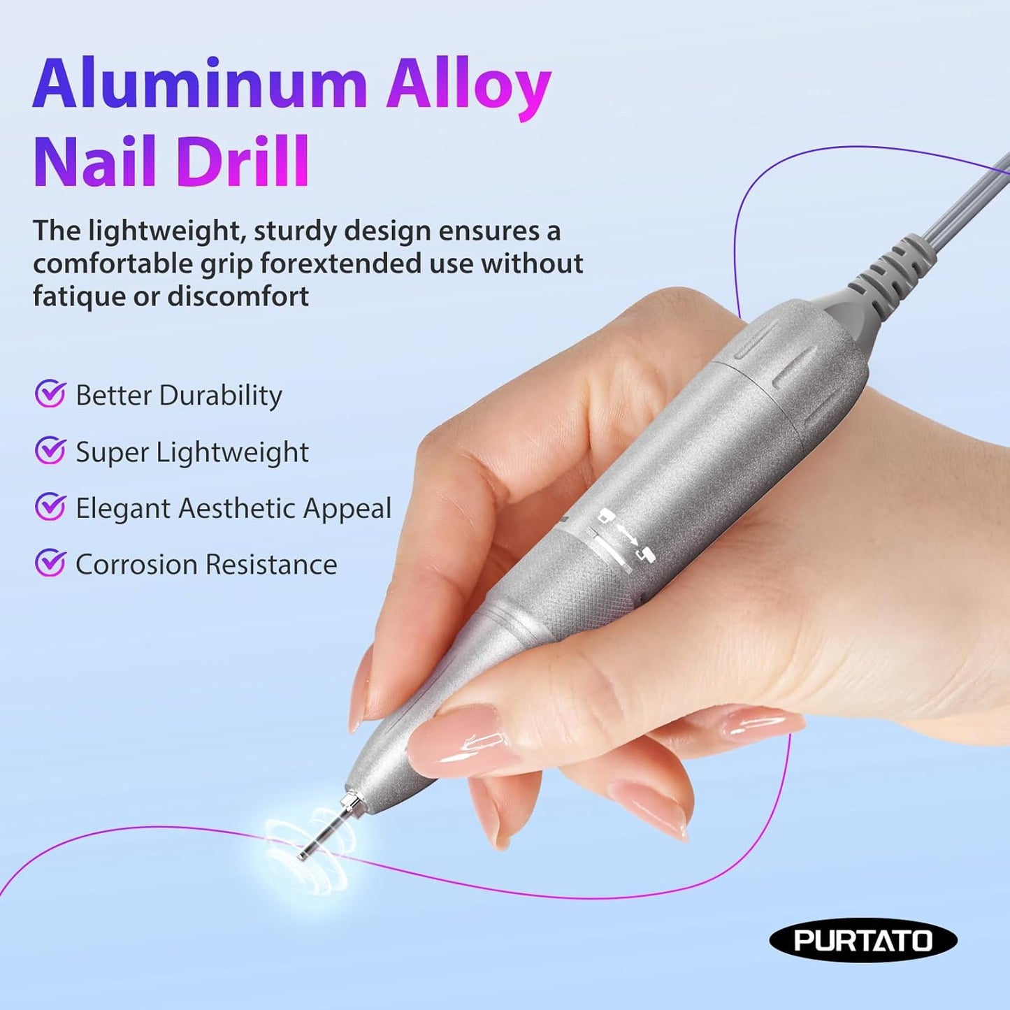 Professional Nail Drill 40,000 RPM, Rechargeable,LCD Display E File Machine for Acrylic Nails Gel Polishing Removing Portable Nails Efile Tools for Manicure Salon & Home (Silver)