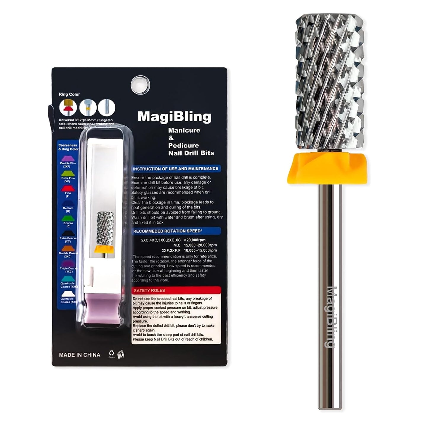 Super Cut Large Barrel Nail Drill Bits for Professional Users, 3/32'' Tungsten Carbide Bits, Upward Deep Cut for Removing Hard Gel Fast, Right Hand Use, Manicure Cuticle Gel Polishing, Double Coarse.