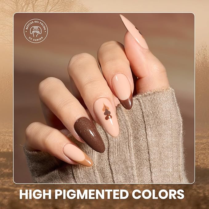 Beetles Gel Nail Polish Set - 20 Colors Warm Mist Fall Gel Nail Kit Burgundy Brown Nude Gold Glitter Gray Shimmer Soak Off Long Lasting Base&Top Coat Uv Led Home DIY Salon Nail Art Gift Set for Women