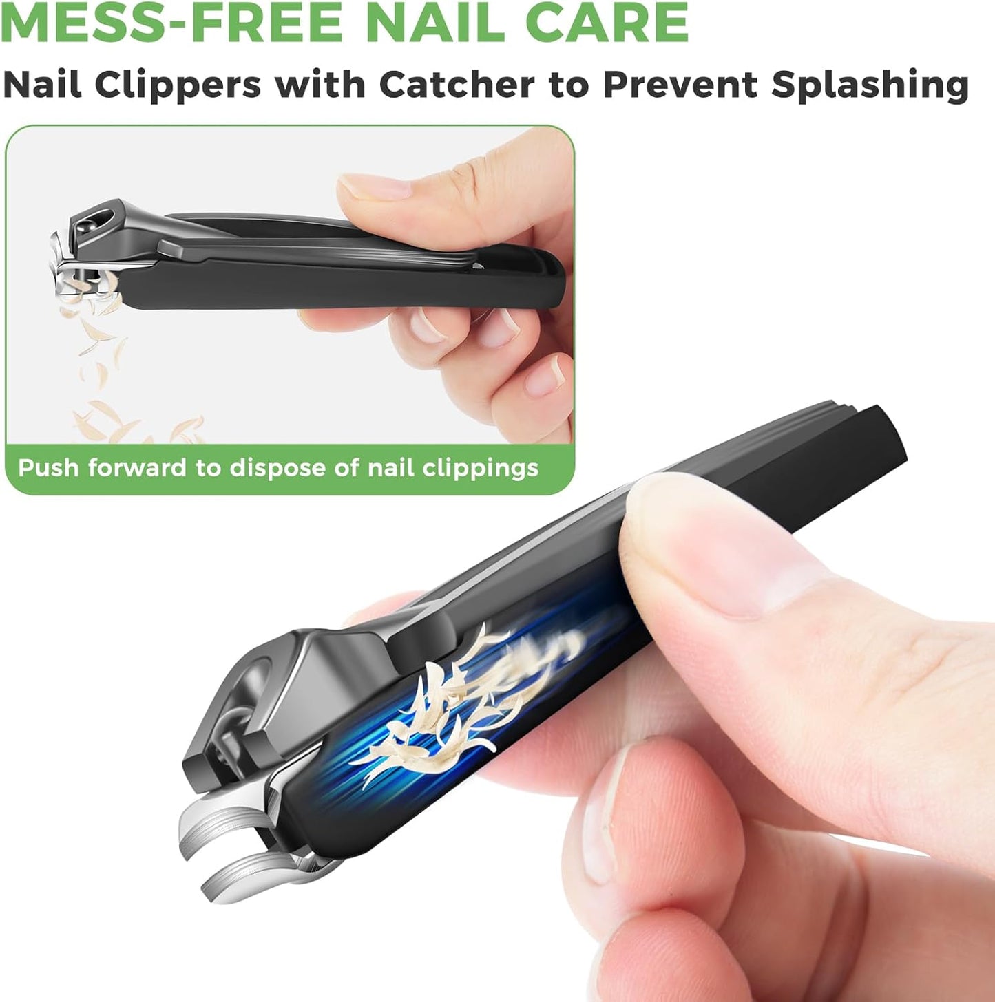 Toenail Clippers for Thick Toenails for Seniors, Angled Head Large Toe Nail Clippers for Men, Heavy Duty Fingernail Clipper with Catcher, Ultra Sharp Big Nail Cutters Set with Long Handle, Wide Jaw