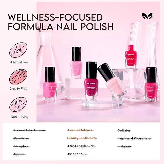 Morovan Fingernail Nail Polish Set: Hot Pink Nail Polish Kit Air Quick Dry Regular Finger nail Polish Pack for Women Gift Holiday