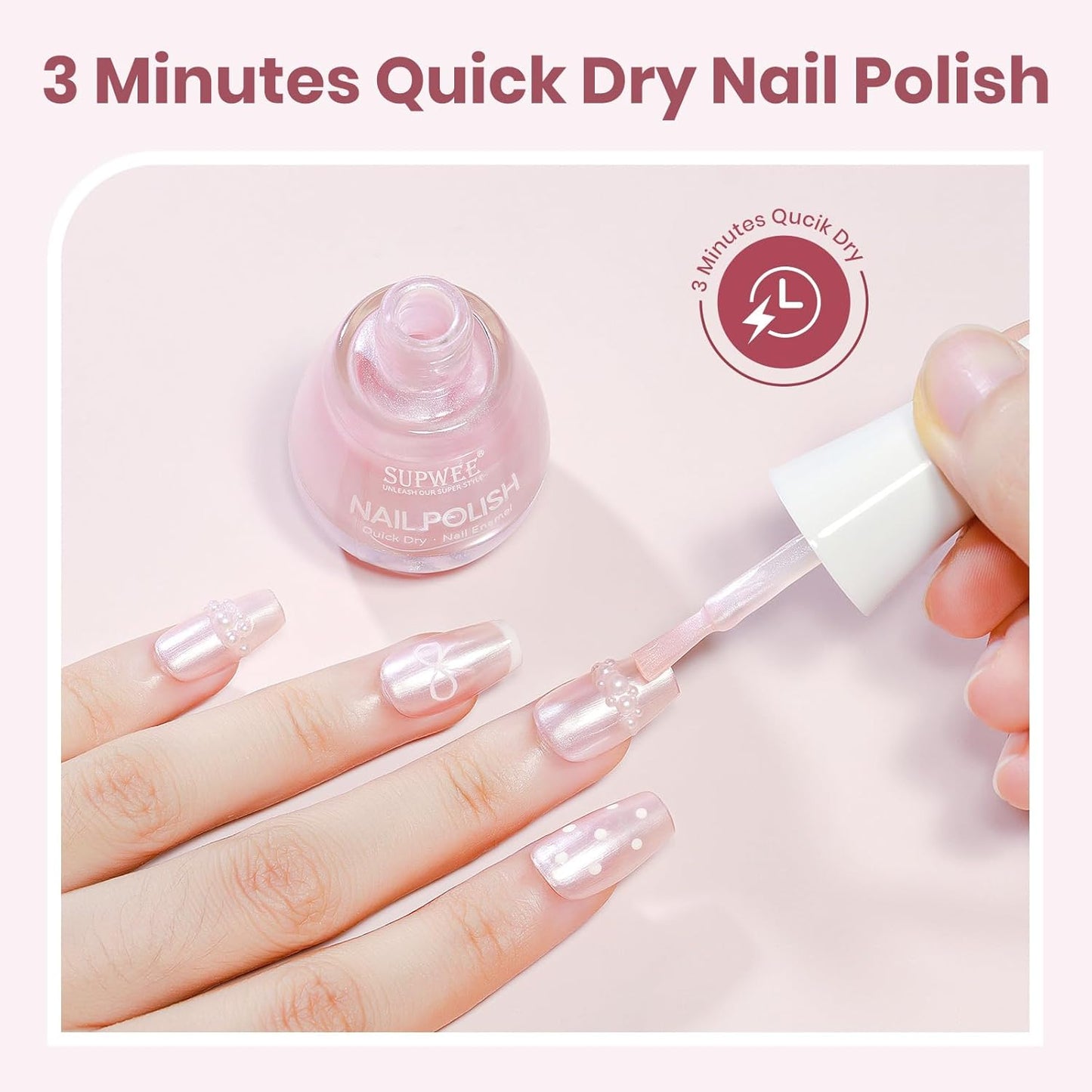 Pink Pearl Nail Polish, Quick Dry Fast Shimmer Mermaid Air Dry Fast Nail Lacquer DIY Manicure for Women Girls