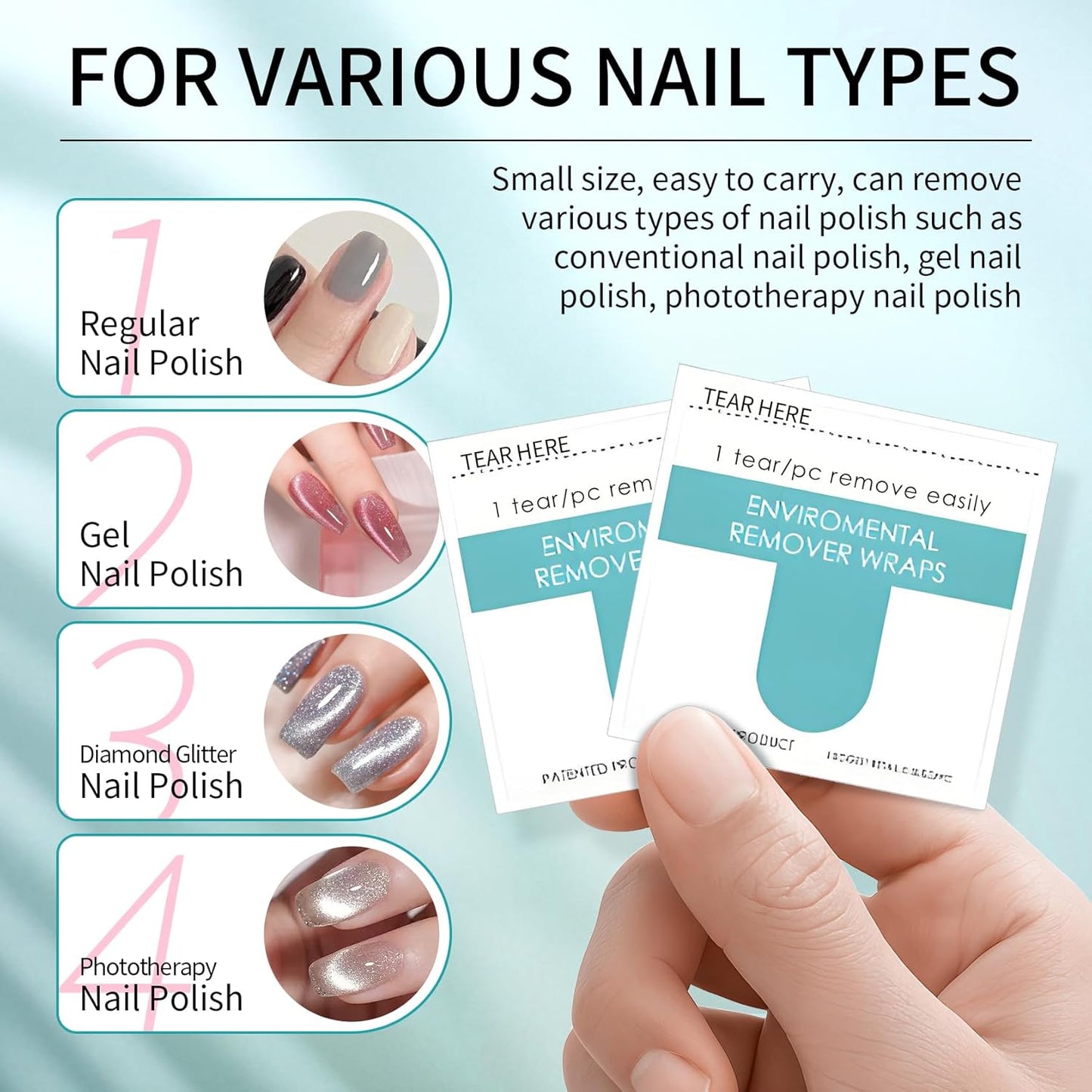 Nail Polish Remover Wipes,200 Pack Individually Nail Polish Remover Pads with Tools,Portable Fingernail Travel Kit,Quickly removedor de gel para uñas for Salon Home