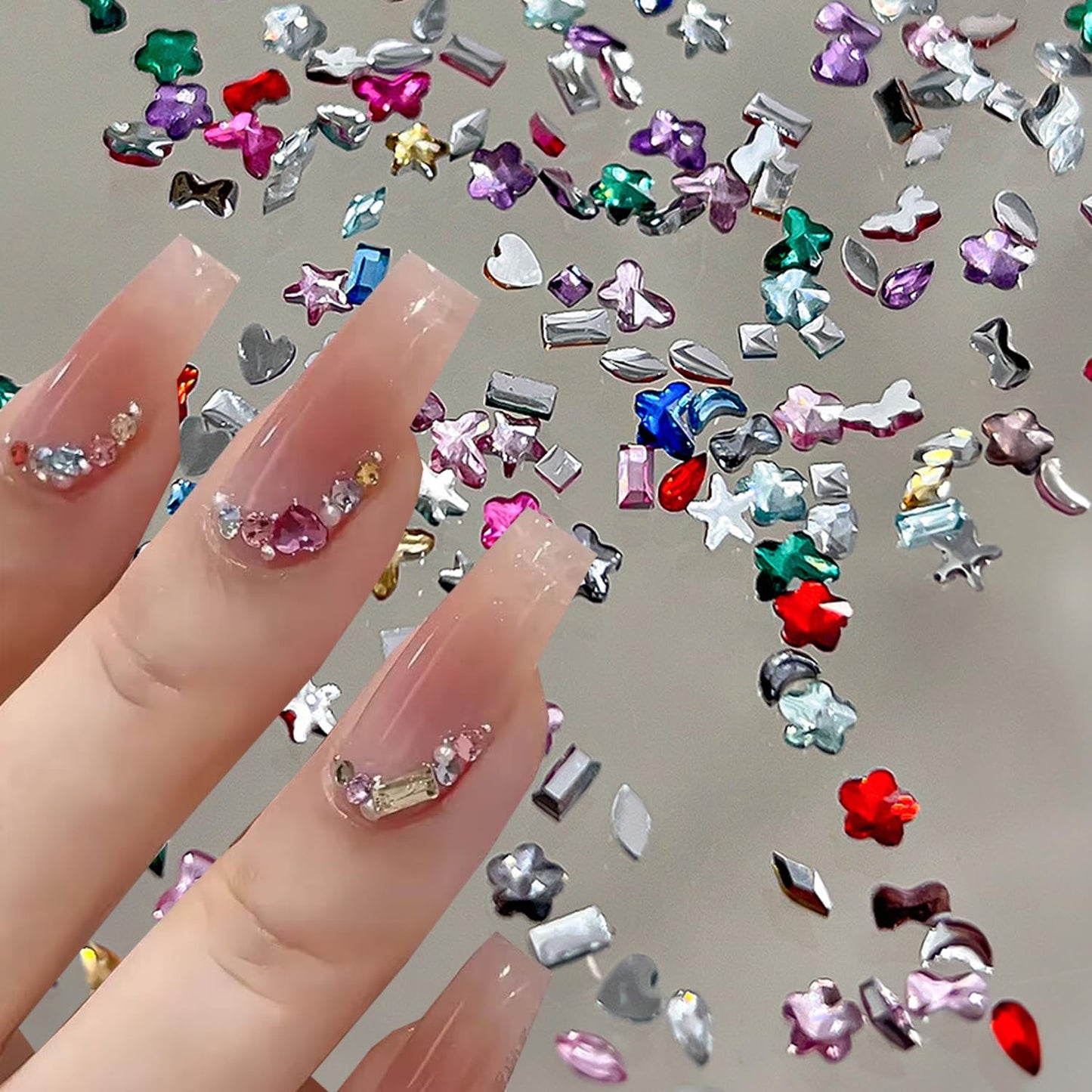 1440Pcs Mini Nail Rhinestones Colorful Nail Art Charms Multi Shape Crystal Charm Luxury Nail Art Flat Back Gems for 3D Small Star Heart Star Flower Nail Diamonds DIY Accessories Glitter Manicure Decor