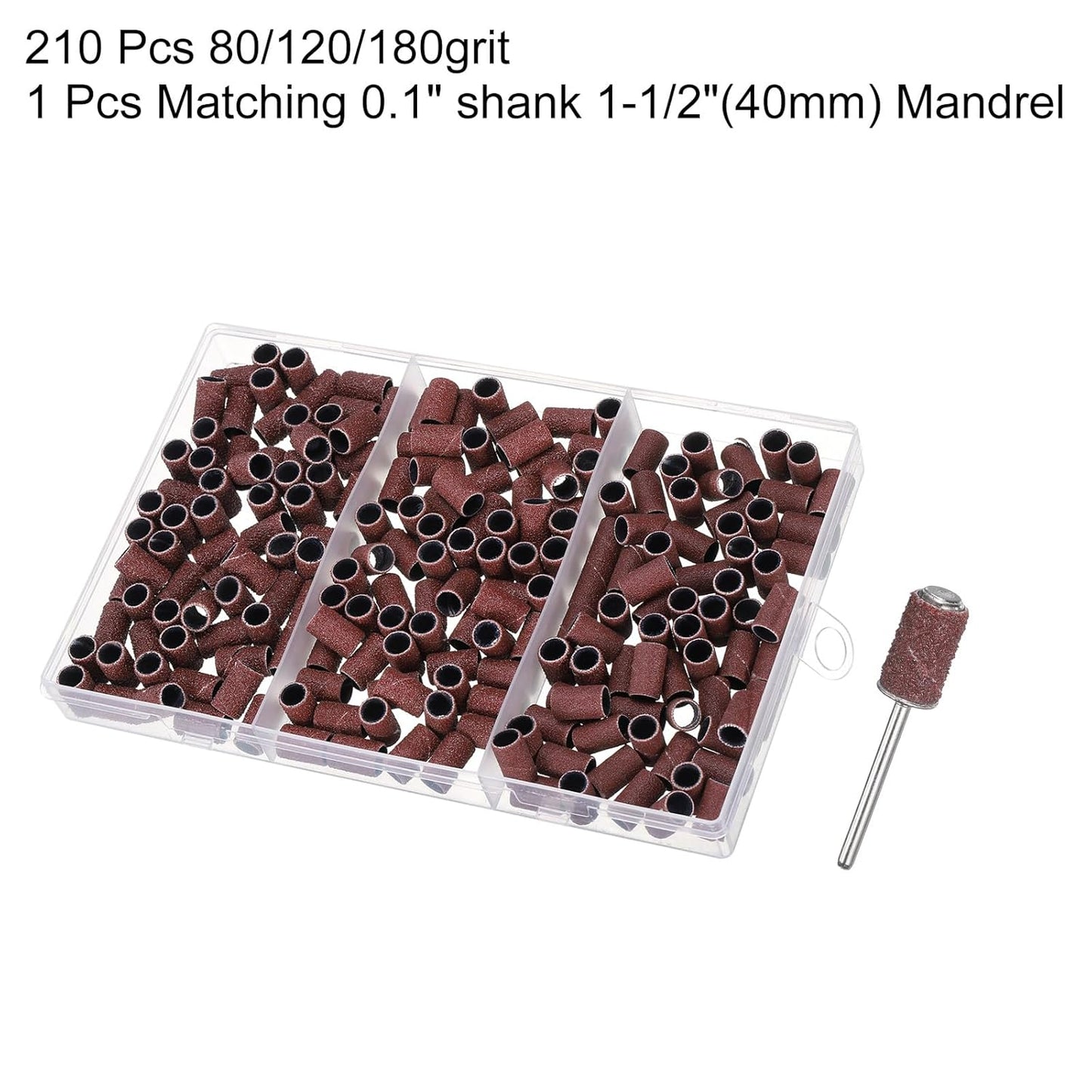 HARFINGTON 211pcs Small Sanding Bands 80/120/180 Grit for Nail Drill Bits Mini Sanding Band with 2.35mm Mandrel for Nails Gel Manicures Brown