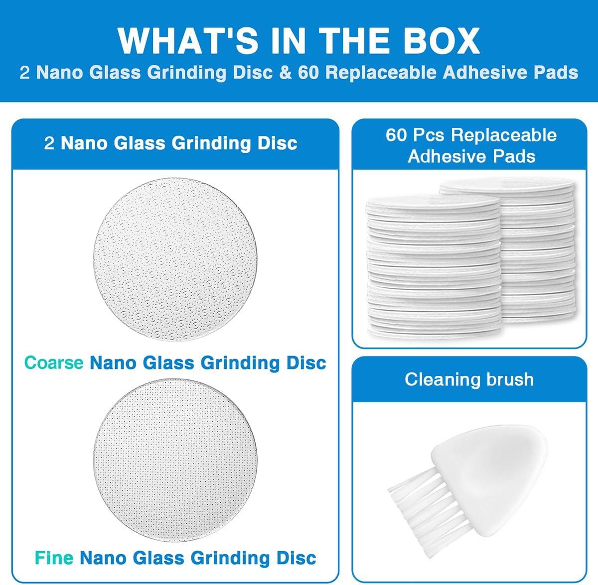 2 Pcs Nano Glass Replaceable Sandpaper Disc for APRELM Electric Foot Callus Remover with 60 Pieces Replaceable Round Double-Sided Adhesive Pads