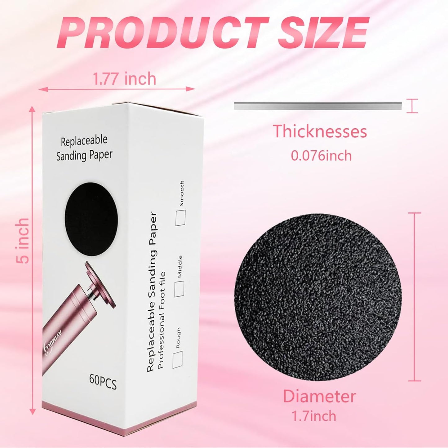 60PCS Replaceable Sandpaper Discs 1.7'' x 1.7'' for Professional Electric Foot File Callus Remover Dead Skin Removal, 1 Box (30 Fine Grit and 30 Coarse Grit)