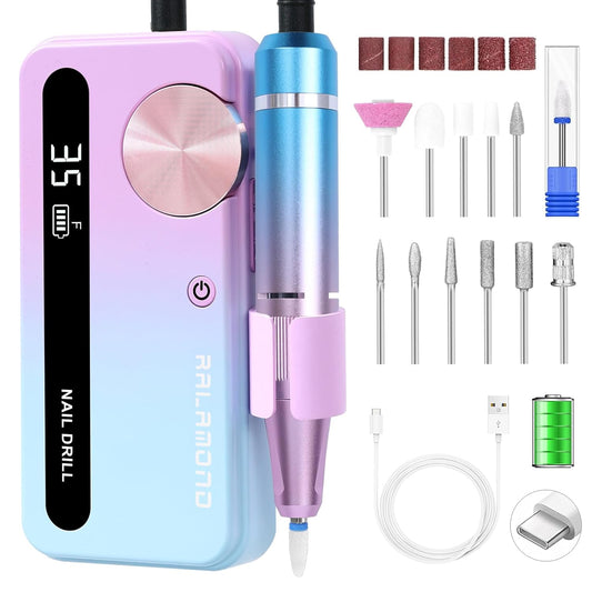 Cordless Nail Drill Professional, 35000RPM Electric Nail File, Portable Nail Drill with Bits, Nail Filer Electric with Adjustable Speed & Direction, Acrylic Nail Tool for Salon & Home Use(Blue Purple)