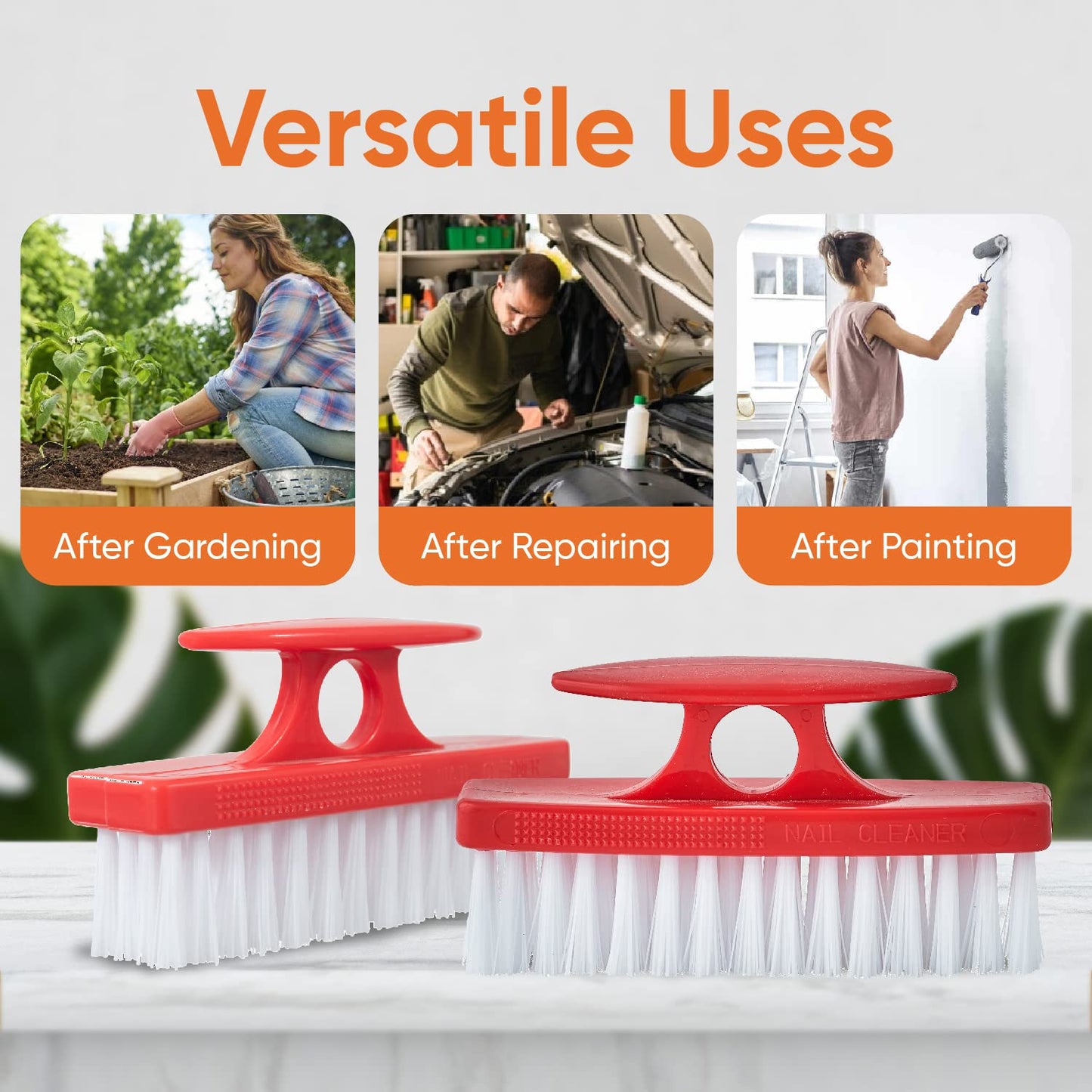 Superio Nail Brush Cleaner with Handle - Durable Brush Scrubber To Clean Toes, Fingernails, Hand Scrubber All Surface Cleaning, Red Heavy Duty Scrub Brush Stiff Bristles, Easy To Hold