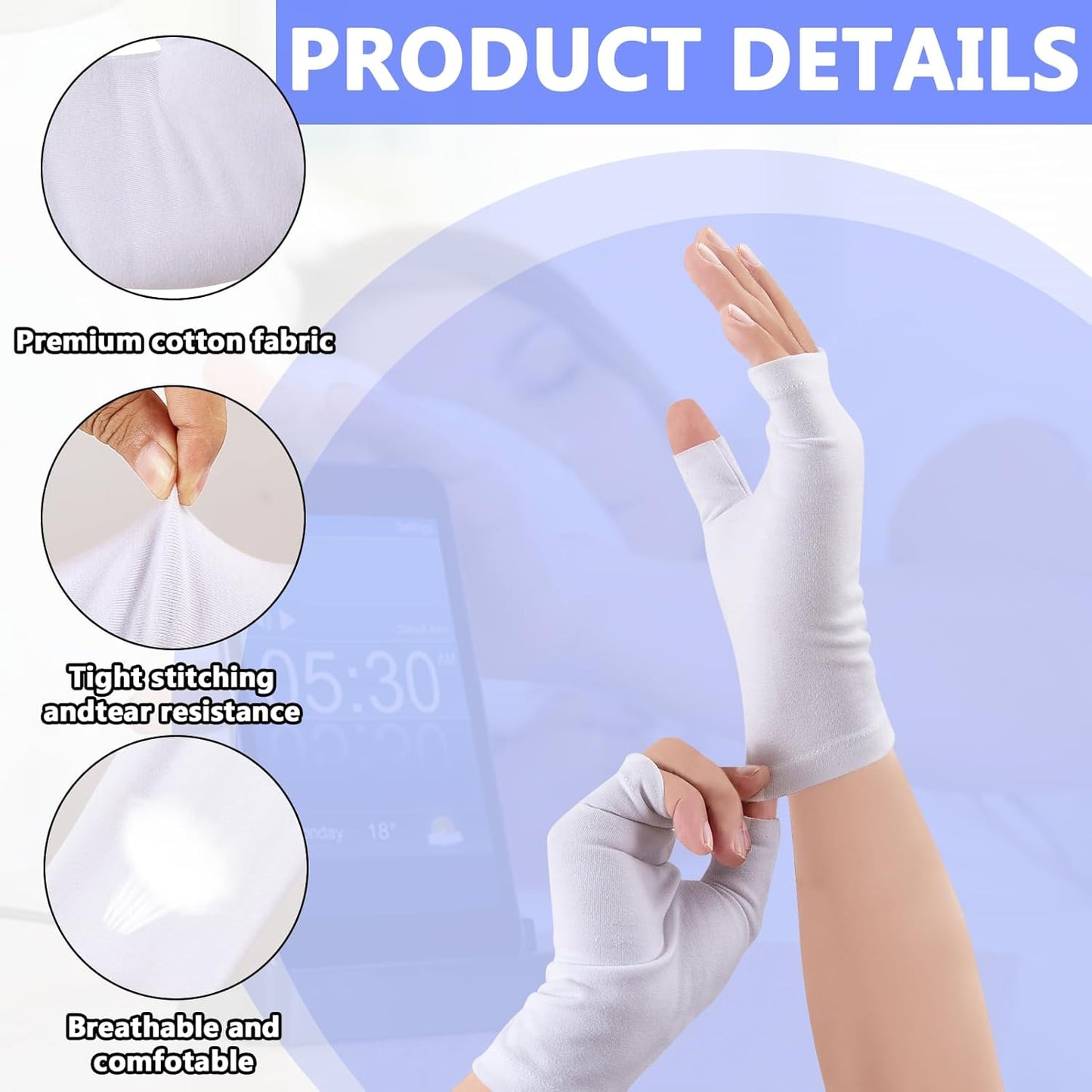 6 Pairs Cotton Gloves Eczema, Cotton Eczema Gloves for Women and Men, Touchscreen Fingerless White Gloves for Art Handling, Fingerless Moisturizing Gloves for Dry Hands Overnight Skin Protect (White)